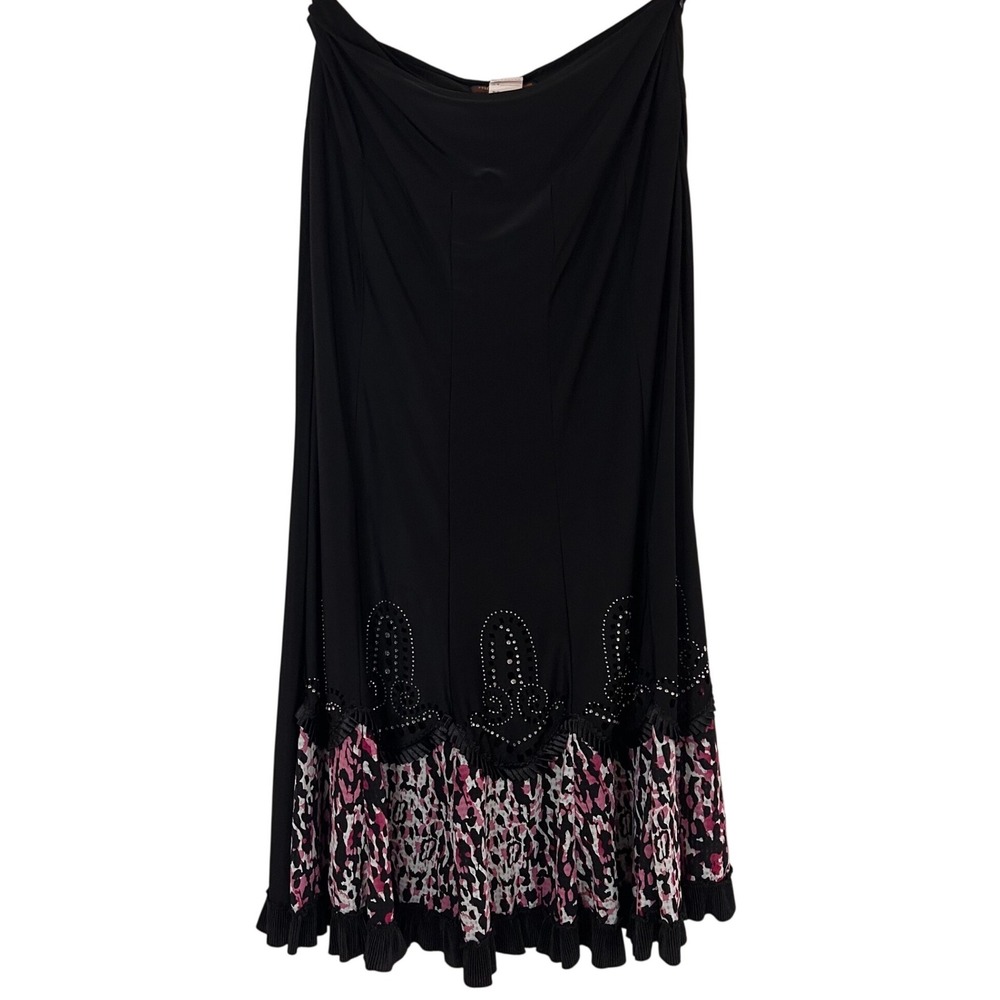 Free Dreamdom Black Animal Print Rhinestone Laser Cut Midi Skirt XL Y2K Eclectic